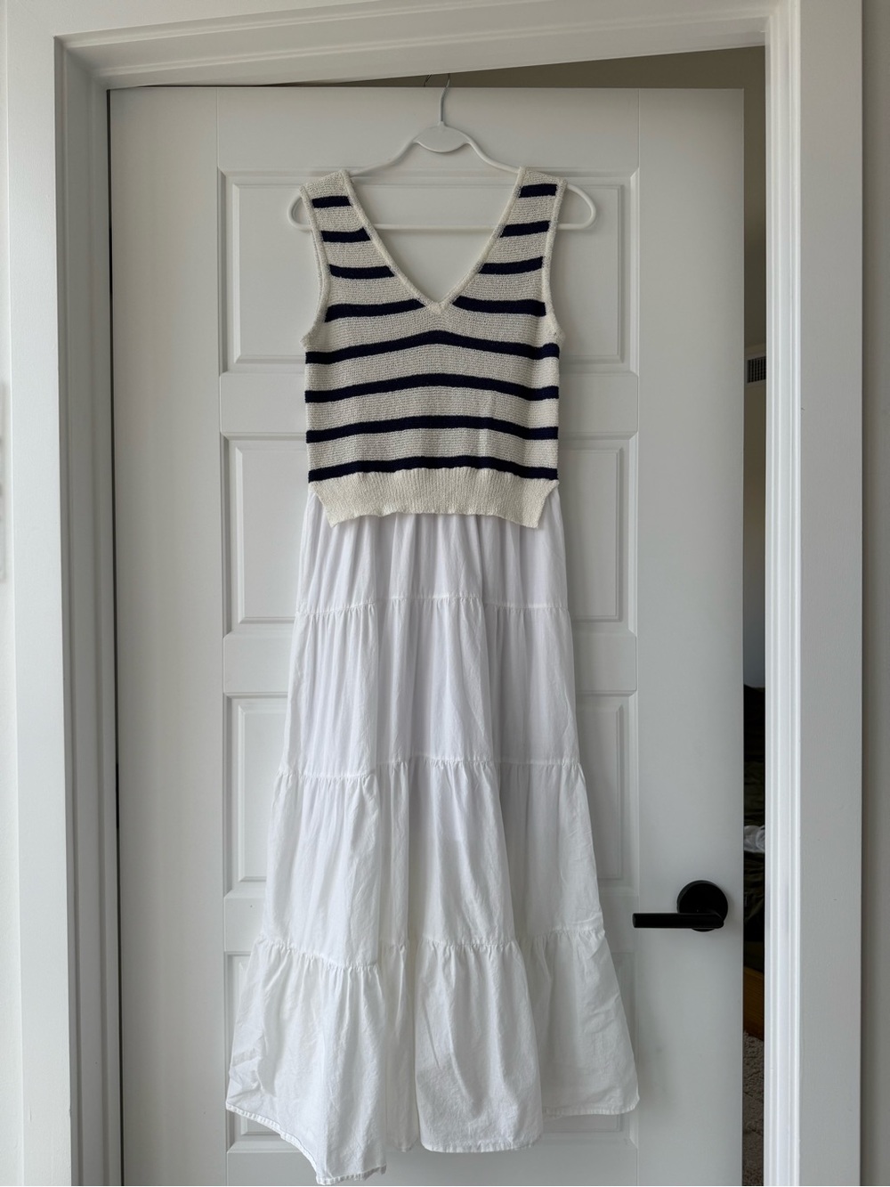 Say What? Striped Knit V-Neck Tank with White Tiered Maxi Skirt dress